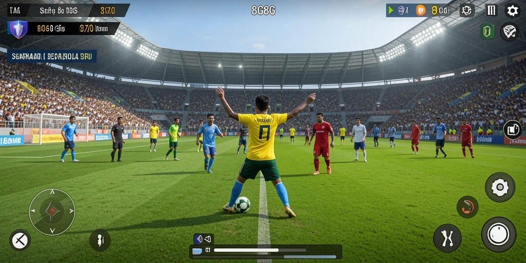 Tampilan gameplay 8G8G dengan aksi seru di lapangan sepak bola.