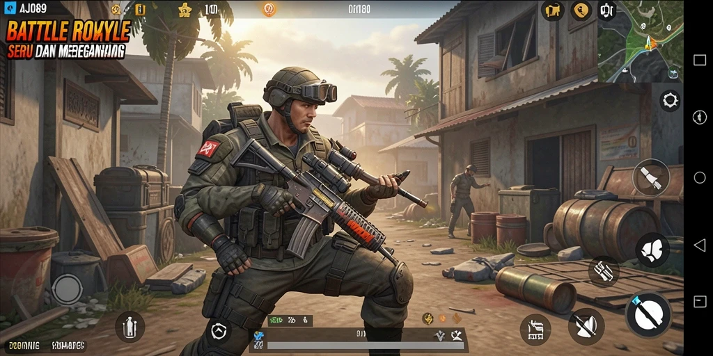 Tangkapan layar AJO89 menampilkan aksi seru di medan pertempuran Battle Royale.