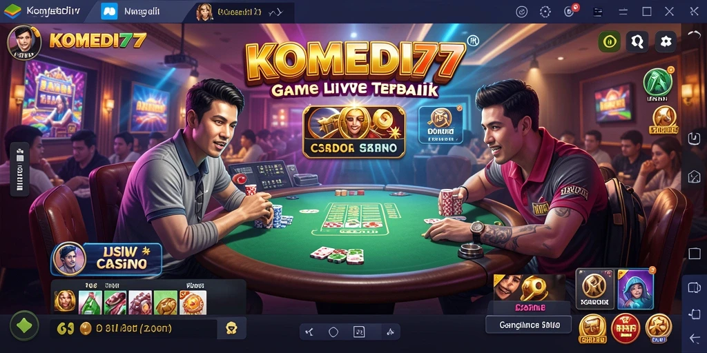 Tampilan permainan Live Casino KOMEDI77 dengan dealer dan pemain aktif.