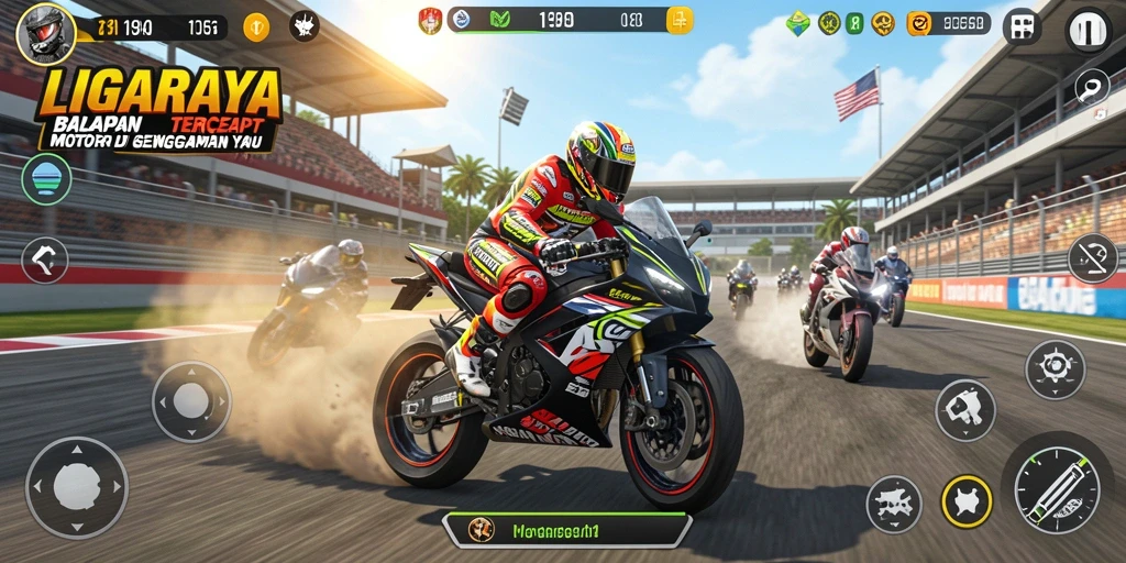 Tampilan gameplay LIGARAYA yang mendebarkan dan penuh aksi balapan motor.